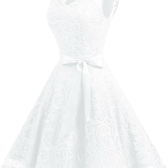 Lace v neck ivory dress Bridal wedding shower dress - Picture 3 of 4